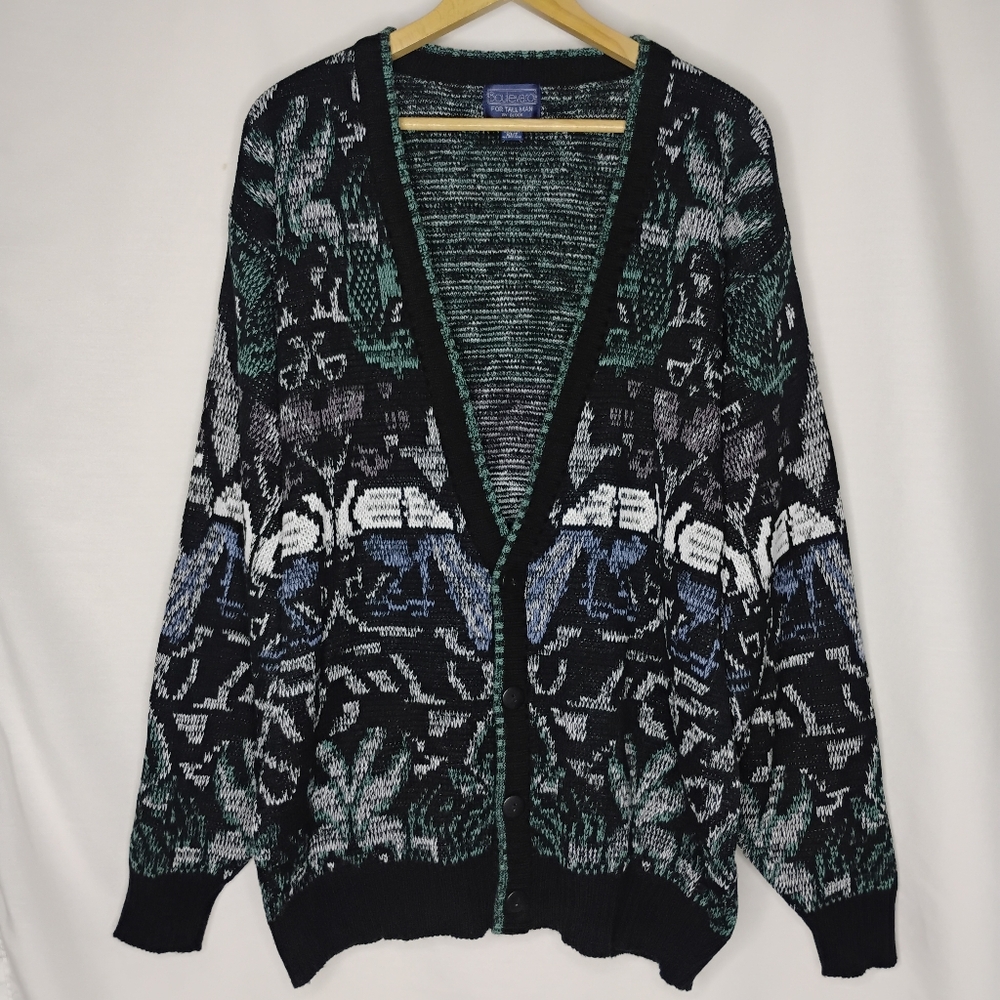 Tall Men's Boulevard By Block Cosby / Coogi Style Deep V-Neck Cardigan Sweater